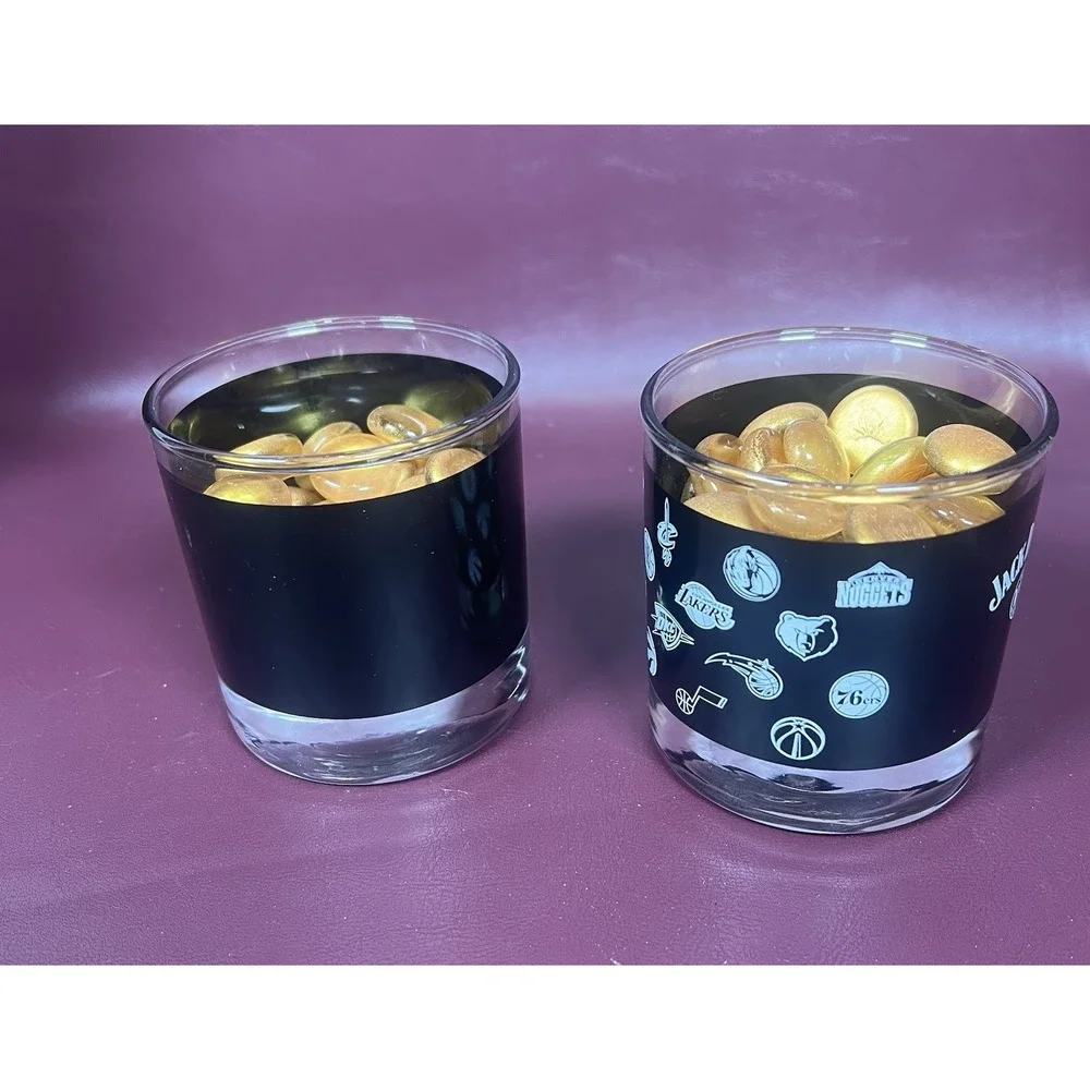 Jack Daniels Old No 7 Glass Cup Low-ball Basketball NBA Whiskey Bourbon Set Pair